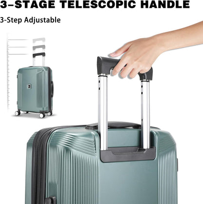 Luggage Sets 2 Piece, 20/28 Inch Lightweight Expandable PC Hardside Durable Suitcases with Spinner Wheels & TSA Lock, Green