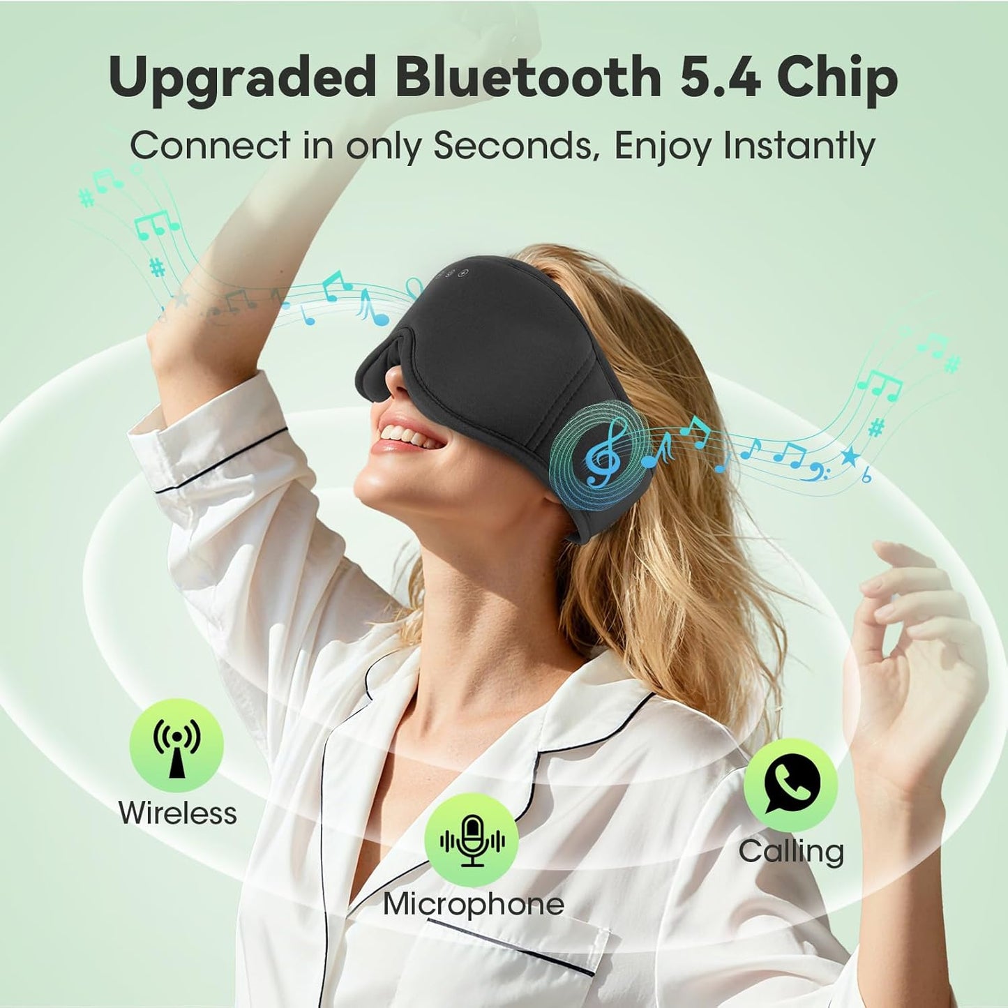 3D Bamboo Cotton Sleep Mask with Bluetooth 5.4 Headphone, Music Wireless Bluetooth Blackout Eye Mask for Side Sleepers, Earphones HD Speaker Microphone for Travel, Gifts for Women Men, Black