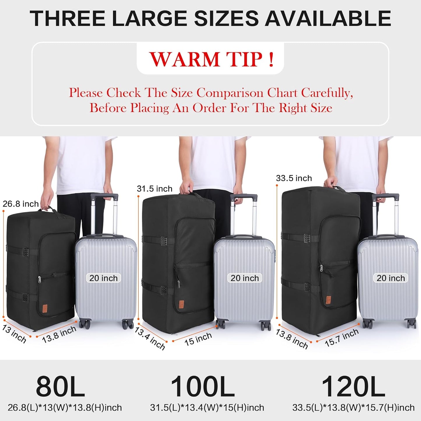 80L Duffle Bag for Travel, Large Foldable Waterproof Travel Duffel Bags Weekender Overnight Bag for Men and Women with Shoe Compartment (Black)