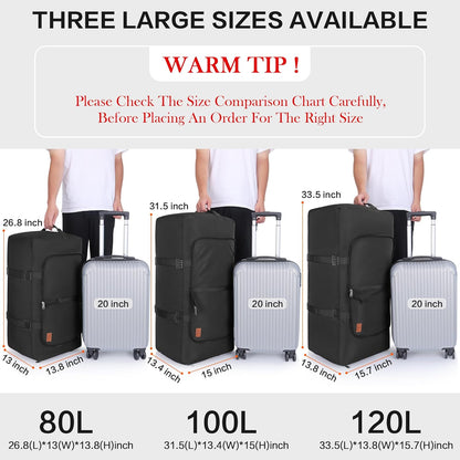 80L Duffle Bag for Travel, Large Foldable Waterproof Travel Duffel Bags Weekender Overnight Bag for Men and Women with Shoe Compartment (Black)