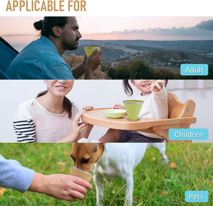 JBER Silicone Collapsible Travel Cup, Silicone Folding Camping Cup with Lids Expandable Drinking Cup for Outdoor Hiking Travel