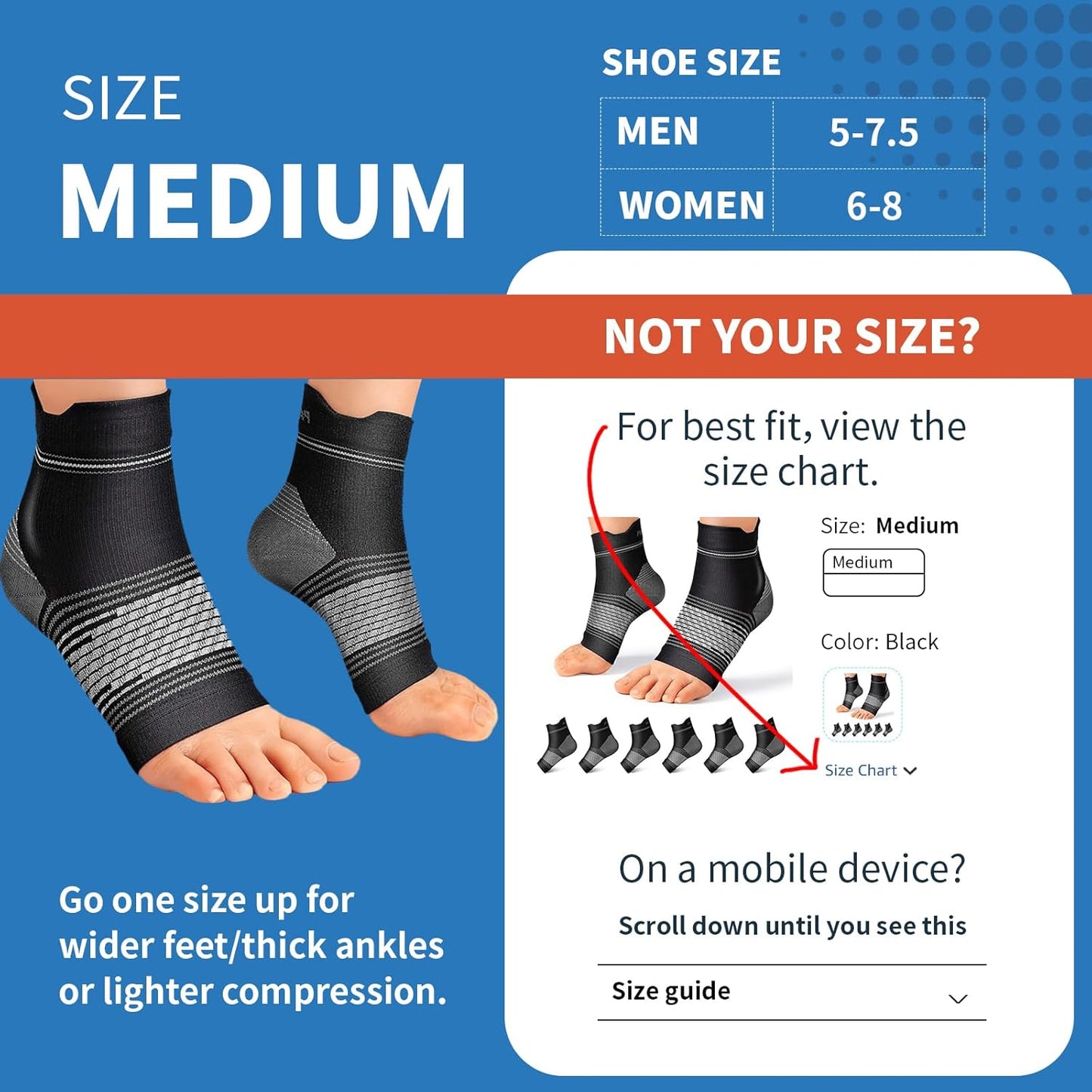 Plantar Fasciitis Sock (6 Pairs) for Men and Women, Compression Foot Sleeves with Arch and Ankle Support (Black, Medium)
