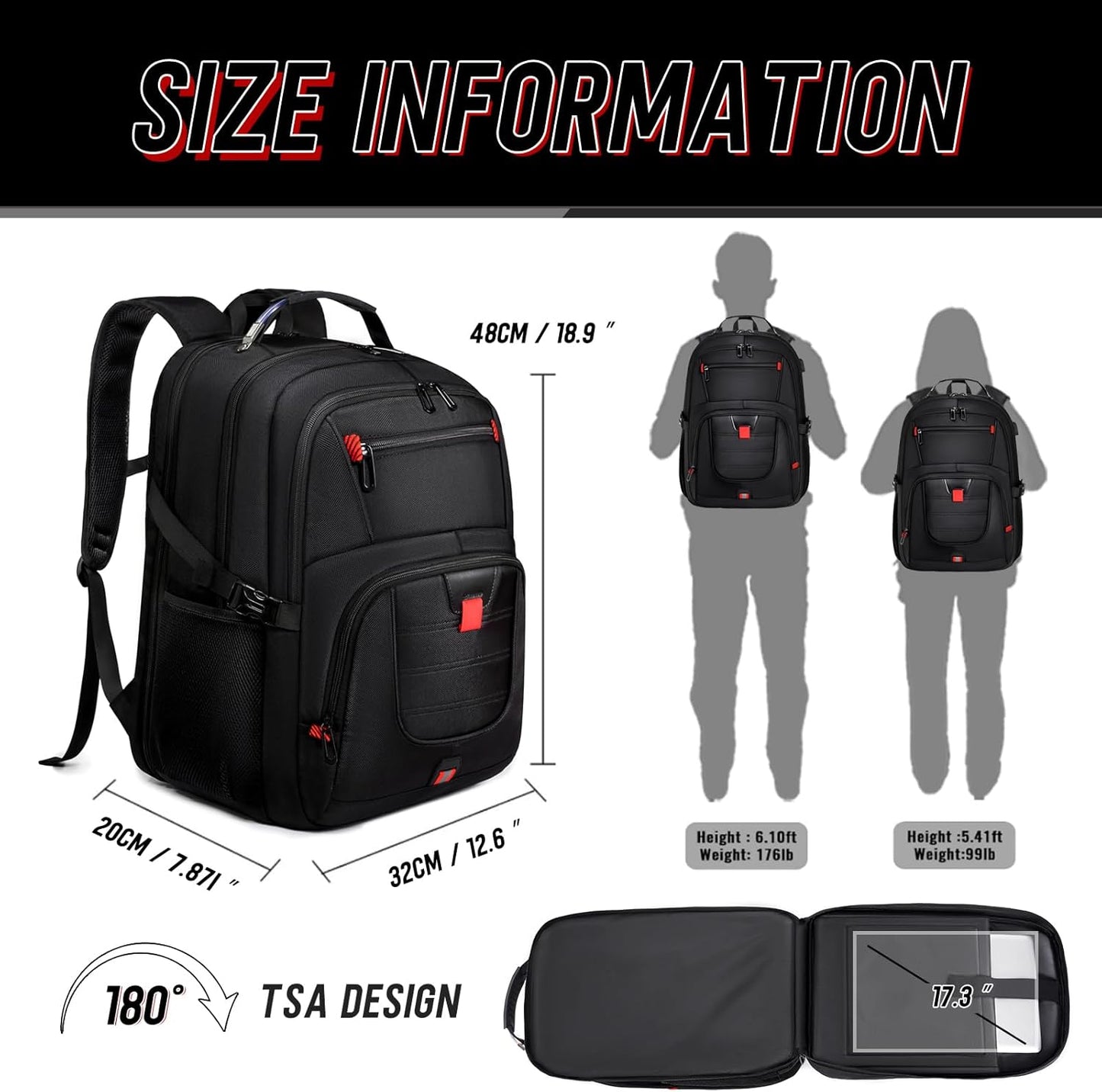 Z-MGKISS Travel Backpack, 50L Extra Large Travel Laptop Backpack, Travel Backpack for Men Women with TSA Airline Approved Bussiness Backpack, Black