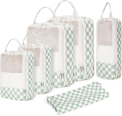 Narwey 6 Set Compression Packing Cubes for Travel Kids Women Carry on, Packing Organizers Bag for Backpack Luggage Suitcase Duffle Bags