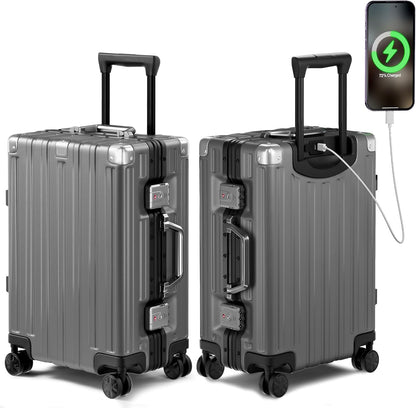 Krute Aluminum Frame Carry On Luggage 20 Inch Zipperless Luggages USB Charger Hardside PC Suitcase With Spinner Wheels Airline Approved Hard Shell Suitcases with TSA Lock (1 Piece)