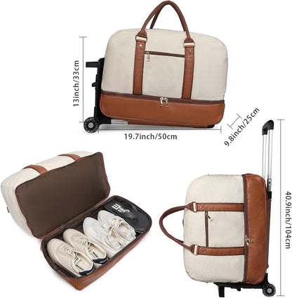 seyfocnia Rolling Duffle Bag with Wheels, Duffle Bag for Travel Women Carry On Luggage Wheeled Overnight Weekender Bag Men