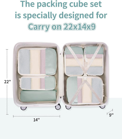 Narwey 6 Set Compression Packing Cubes for Travel Kids Women Carry on, Packing Organizers Bag for Backpack Luggage Suitcase Duffle Bags