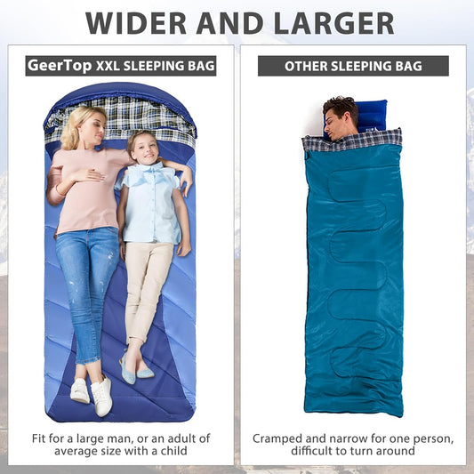 GEERTOP Flannel Sleeping Bag for Adults XXL 4 Season, 0 Degree Sleeping Bag for Winter Cold Weather