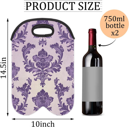 Neoprene Wine Tote, Bottle Carrier Gag Insulating Neoprene Thicker, Insulated Wine Bag for Travel Holds Two Bottles, Bottle Carrier Bags Protect the Bottles, Purple Totem