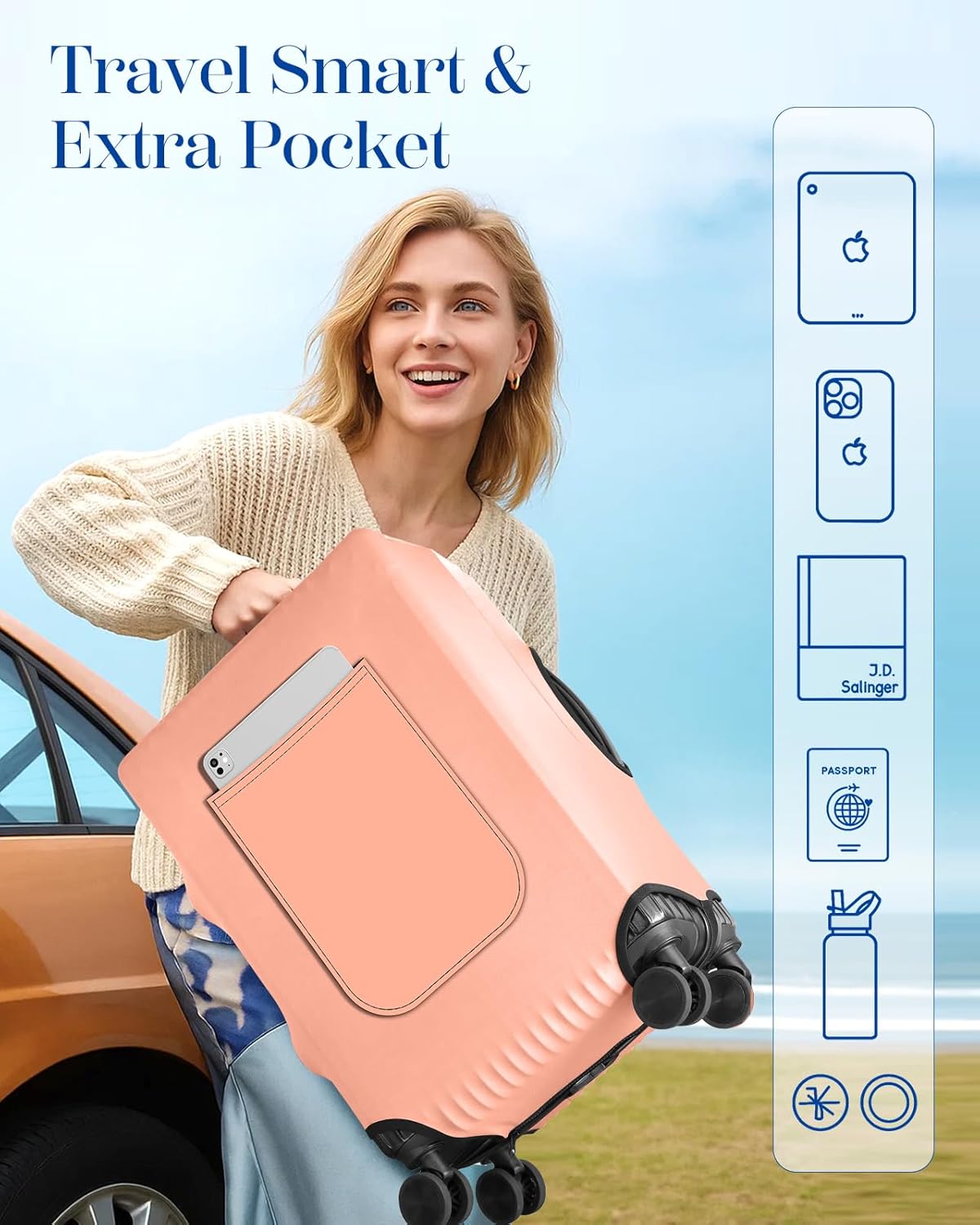 Slohif Luggage Cover for Suitcase Tsa Approved Protector - Luggage Sleeve Suit Case Cover Travel Stretch Large Baggage Case Protective Washable Fit 26-28 Inch Rose