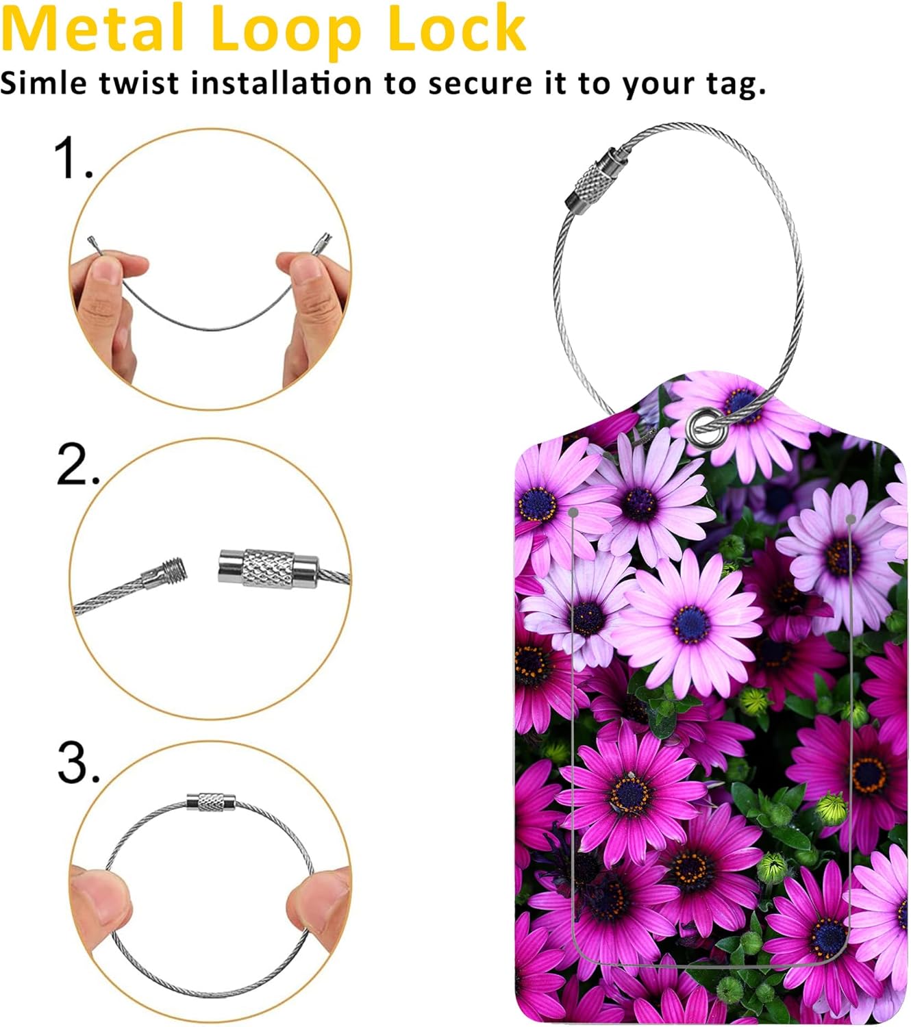 2 Pack Luggage Tags for Suitcases,Flowers Luggage Tag,PU Leather Id Label Luggage Tags with Stainless Steel Loop and Privacy Cover for Women Men Teens Travel