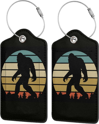 2 Pcs Bigfoot Luggage Tags for Suitcases, Funny Sasquatch Luggage Tags, Bachelorette Honeymoon Anniversary Christmas Birthday Travel Bag Gift for Men Women, Privacy Cover ID Label with Steel Loop