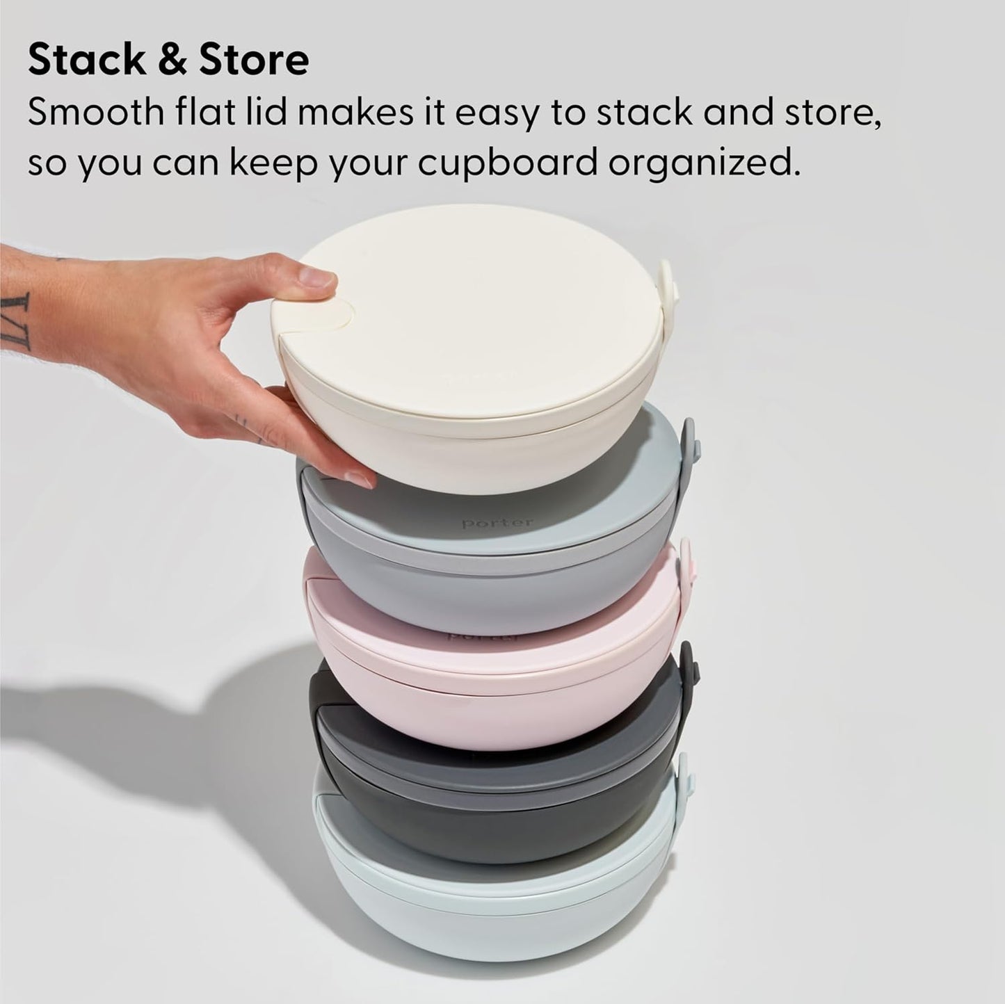 W&P Porter Ceramic Bowl Lunch Container w/ Protective Non-slip Exterior, Mint 1 Liter | Lid & Snap-tight Silicone Strap | Food Storage, Bento Box, Meal Prep | BPA-Free Ceramic