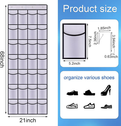 28 Mesh Pockets Hanging Shoe Organizer, Over the Door Shoe Organizer，Closet Storage Holder for Back of Door Storage Holder for Back of Door(White)