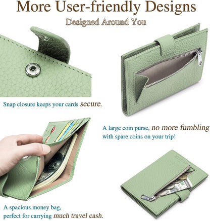 RFID Leather Passport Holder for Travel Women – Slim Passport Wallet with 1 Passport Slot & 3 Card Slots, Zippered Coin Pocket & SIM Slot – Travel Passport Cover Case (Light Green)