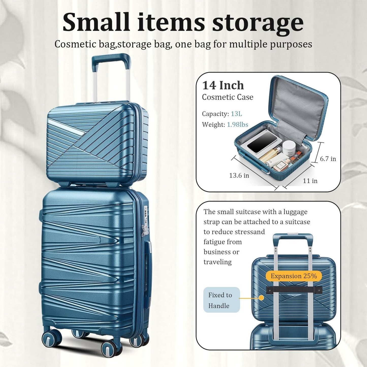 4-Piece Expandable Hardshell Luggage Set with TSA Lock (14/20/24/28) - Lightweight PP Suitcases, 360° Silent Spinner Wheels and Durable 100LB Handle for Air Travel (Peacock Blue)