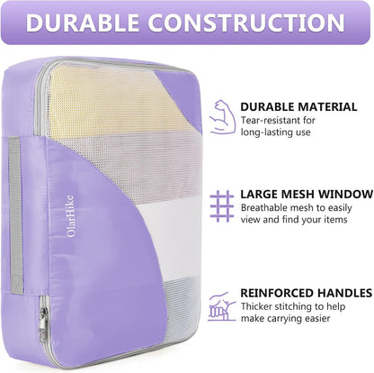 8 Set Packing Cubes for Travel, Gifts for Women Mom,Anti-Tearing Suitcase Organizer for Luggage with Shoe & Hanging Toiletry Bag,OlarHike Vacation Essentials & Accessories for Cruise Ship,Purple