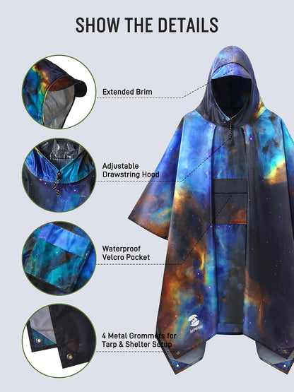 SaphiRose Extra Thick Hooded Rain Poncho Double Layer Waterproof Raincoat Jacket for Men Women Adults