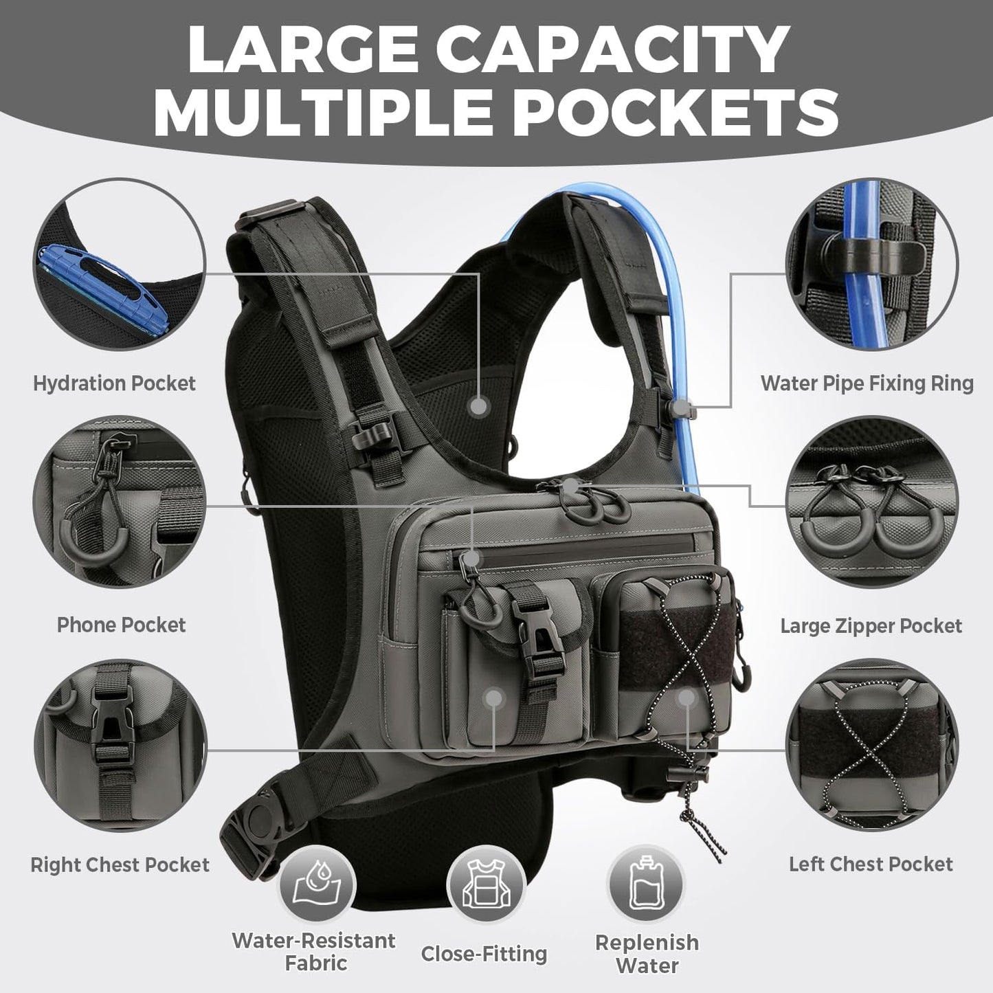 USA Original Patent Running Hydration Vest Backpack, Lightweight Chest Pack with 2.0L Water Bladder Bag Daypack for Hiking Running Cycling Race Marathon for Women Men