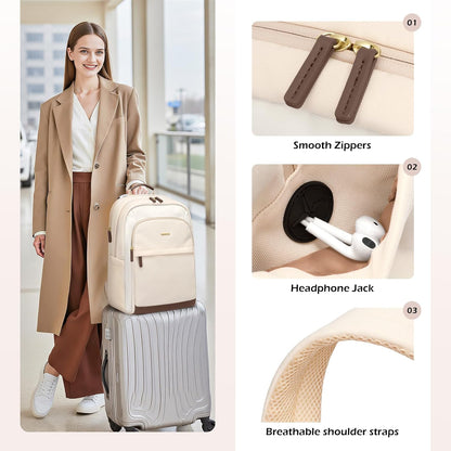 Laptop Backpack for Women Travel Carry On Bag Weekender Business Multilayer Personal Item Backpack,16 Inch,WApricot