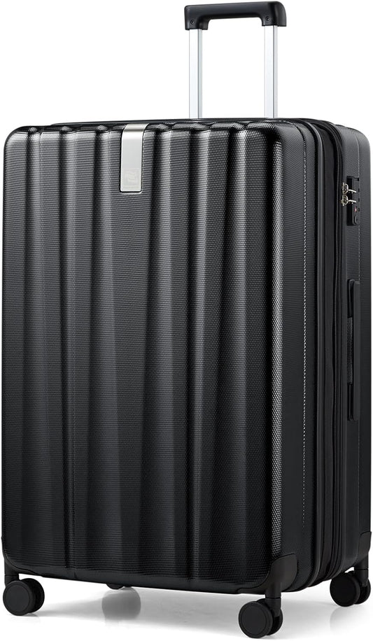 Hanke 29 Inch Expandable Checked Luggage Lightweight PC Hard Shell Luggage Suitcases with Wheels Travel Luggage Rolling Large Suitcase Travel Luggage Bag for Study Abroad.(Jet Black)