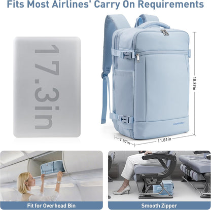 SHOWKOO Travel Backpack For Man Women, Airline Approved Carry On Laptop Backpack For Business, 40L Expandable Large Capacity Backpack, Blue