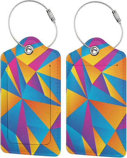 2PC Colorful Abstract Luggage Tags for Suitcases, Art Blue, Orange, Purple Geometric Pattern Suitcase Tags with Privacy Name Labels ID Cards for Travel Bag Backpack for Women Men Boys Girls