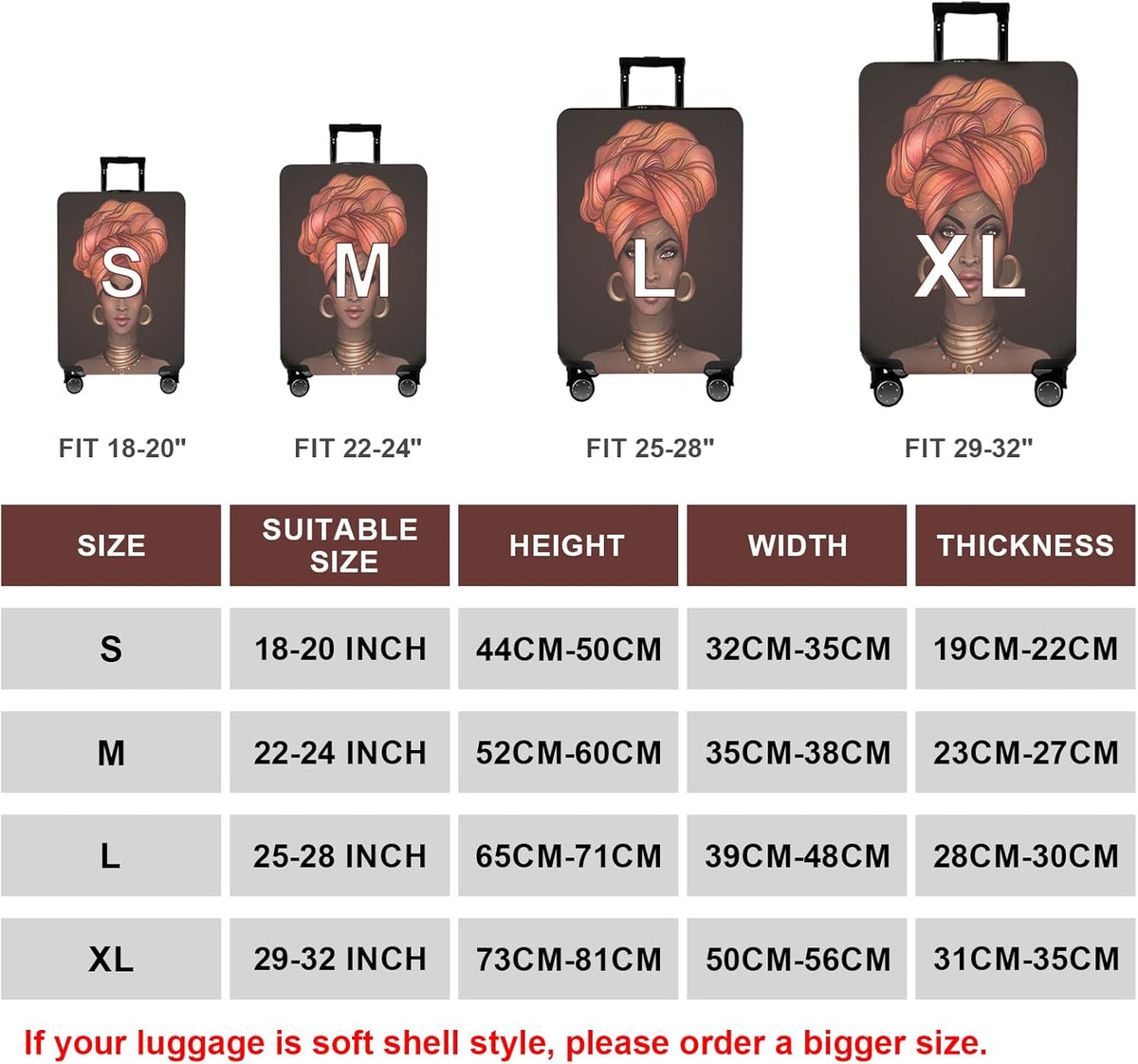 WUJIAONIAO Travel Luggage Cover Baggage Suitcase Cover Protector Skins 18-32 Inch (Brown A10, S (for 18-20 inch luggage))