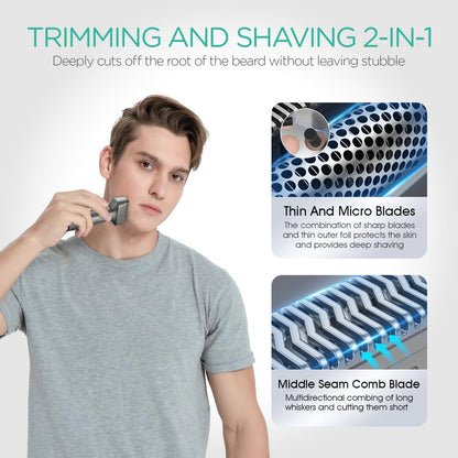 VOYOR Foil Shaver Electric Razor for Men 3 in 1 Shavers for Men with Double Foil Wet & Dry Face Shaver Lightweight Handheld Smooth Shave IPX6 Washable USB-C Rechargeable Travel Razor TX310 (Gray)
