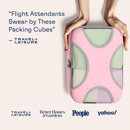 Shacke Premium 8 Packing Cubes Set - Lightweight Mesh Travel Luggage Organizers with Laundry Bag, 8-Piece Suitcase Storage System (Summer Pink)