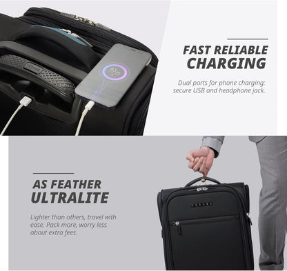 Verage Under Seat Luggage with Wheels, Softside Small Suitcase Spinner Carry On Luggage Bags for Airlines Airplanes Short Trip Men Women (Black, 14.5-Inch Plus Underseat)