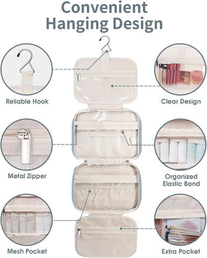 Narwey Travel Toiletry Bag for Women Large Hanging Makeup Bag Organizer Toiletries Bag for Full Size Essentials Accessories Cosmetics (Greyish Blue (Large))