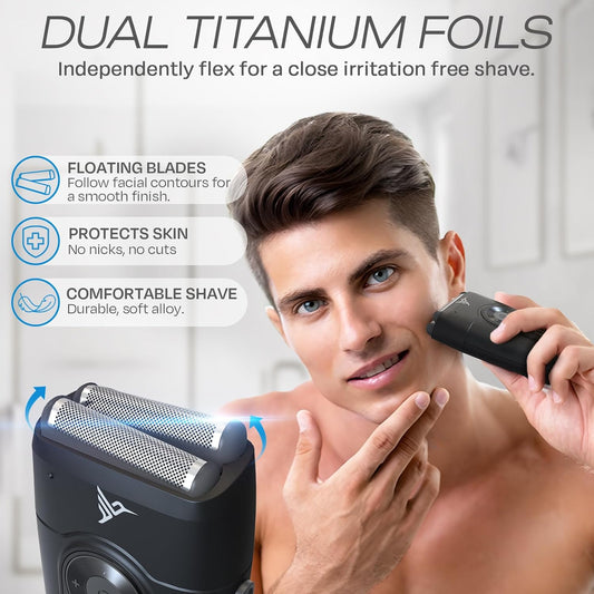 HUMMINGBIRD MK2 Compact Foil Shaver – No Nick, No Cut, No Razor Burn Face Shaver for Men, Portable USB C Rechargeable, Dual Foil Flex Head Electric Razor, LED Display, Travel Head & Facial Groomer
