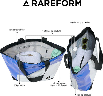 Rareform Large Zippered Blake Tote Bag | One-of-a-Kind, Water-Resistant, Recycled Billboard Vinyl | Color and Pattern Vary