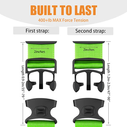 BILIONE Luggage Straps 88 inch Adjustable Suitcase Belt, Lockable Against Accidental Opening, Easy to Identify Travel Accessories, Add a Bag Connector (Vibrant Blue + Green, 4)