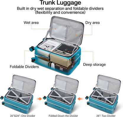 Hanke 24 Inch Luggage with Cup Holder and Charge,Top Opening Hard Shell Suitcases with Wheels and Dividers,Aluminum Frame Trunk Luggage Medium Checked Suitcase with Lock for Travel,Caribbean Blue