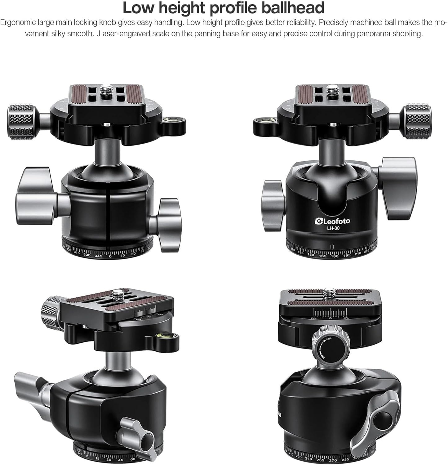 Leofoto Professional Camera Tripod, 46" Compact Carbon Fiber Tripod for DSLR Video Camcorder, 4 Leg Sections, 360° Ball Head, Max Load 8KG/18Lb (LS-254CX+LH-30)