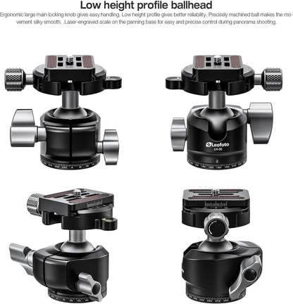 Leofoto Professional Camera Tripod, 46" Compact Carbon Fiber Tripod for DSLR Video Camcorder, 4 Leg Sections, 360° Ball Head, Max Load 8KG/18Lb (LS-254CX+LH-30)