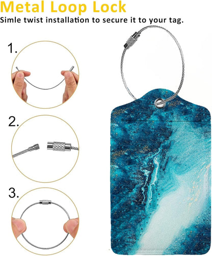 Abstract Ocean Texture Luggage Tags for Suitcases,2 Pack Luggage Tag, Leather Stainless Steel Loop Label Tag for Women Girl Travel Bag Suitcase