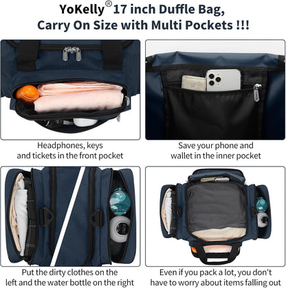 Small Duffel Bag 17 inch Carry On Weekender Bag for Travel Gym Sport (17x10x9 in) - Navy