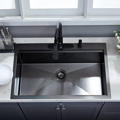 Kitchen Sink, 33 x 22 Drop in Kitchen Sink Gunmetal Black 16 Gauge Stainless - Image 3