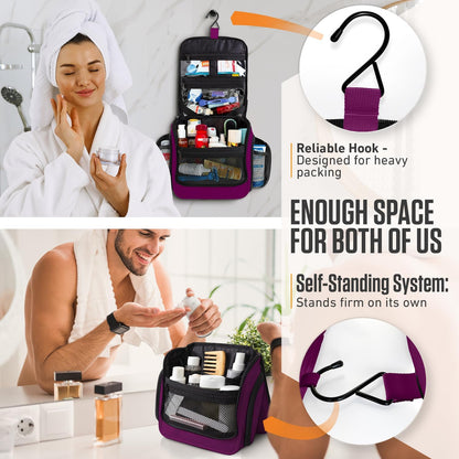 VENTURE 4TH Hanging Travel Toiletry Bag for Women & Men - Travel Organizer with Expandable Compartments & Removable Clear Pouch for Toiletries (Purple)