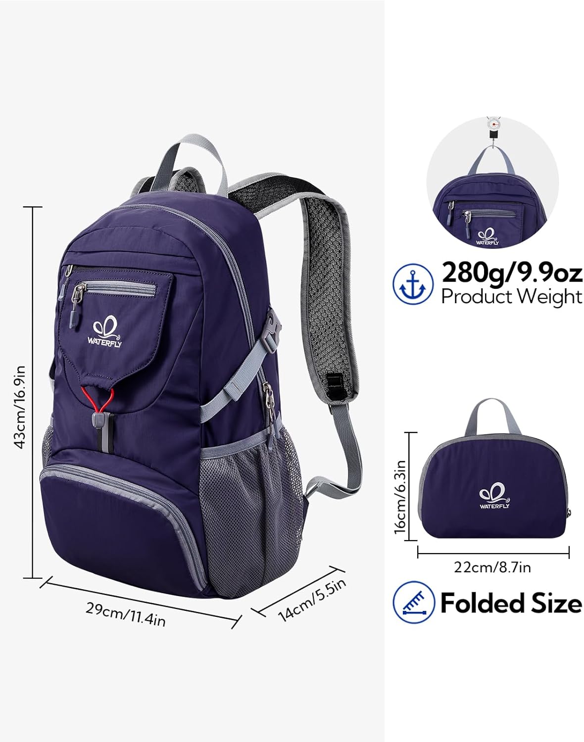 WATERFLY Small Lightweight Packable Backpack: 20l Ultra Light Foldable Travel Hiking Camping Daypack Day Pack for Man Woman