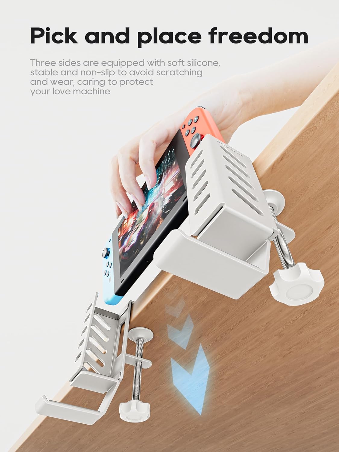 Desk Side Laptop Holder, Desk Side Storage, No Drill Side Desk Organizer, Side Desk Laptop Mount, Tablets Hanging Holder, Clamp on Desk Organizer for Laptops/Tablets/Keyboards/Headphone, White