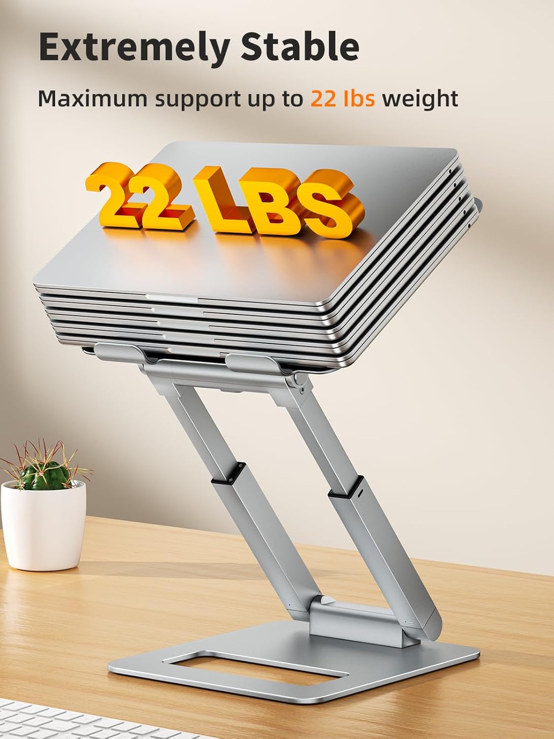 tounee Laptop Stand for Desk Adjustable Height, Telescopic Computer Stand with Pull Out Design Ergonomic Laptop Riser Fits All Laptops 10-17"-Silver