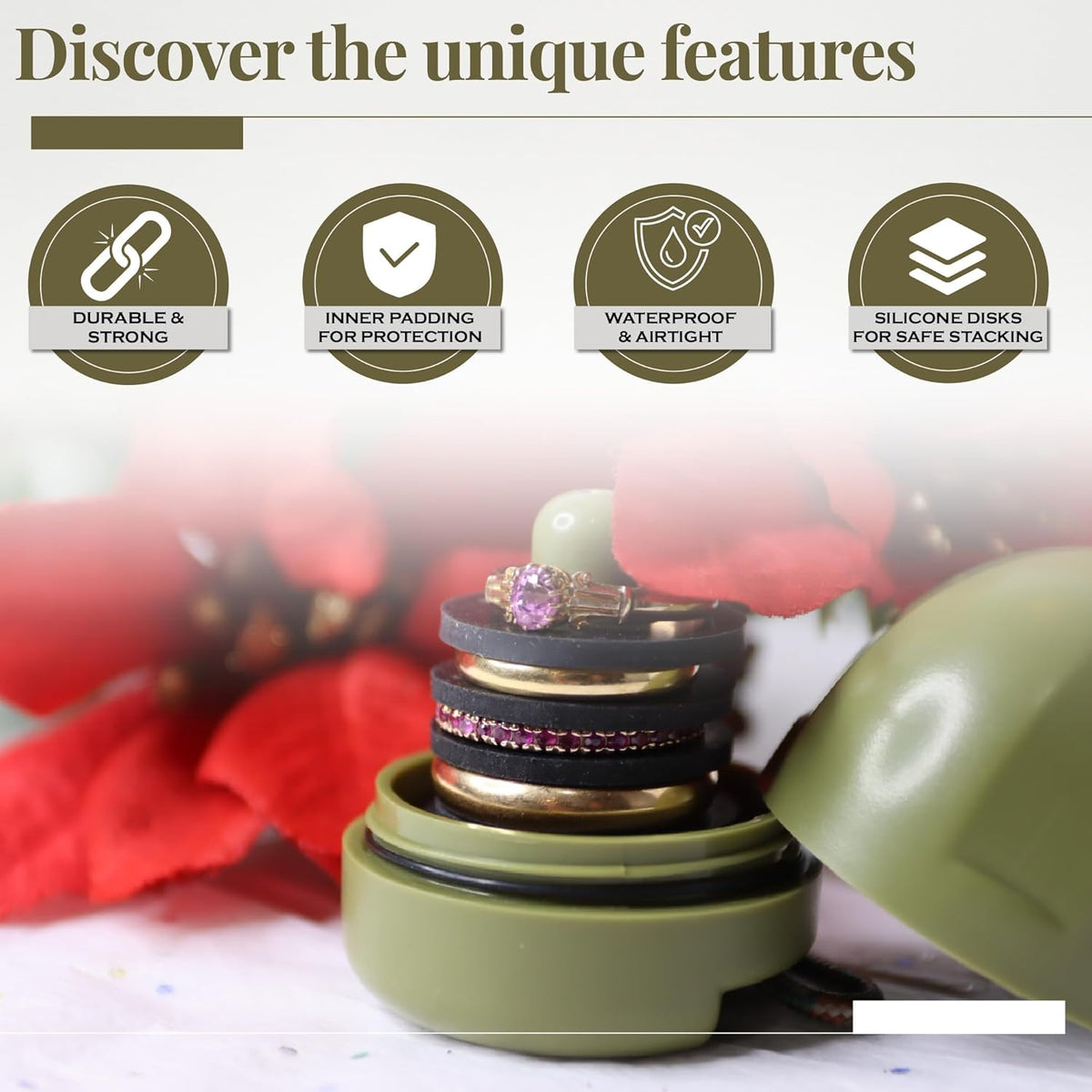 RING THING - Ring Holder Keychain, Jewelry Organizer and Storage, Portable Waterproof Ring Holder, Pill Box Keychain Container, Gym Accessory, and Travel Ring Case (Olive Green)