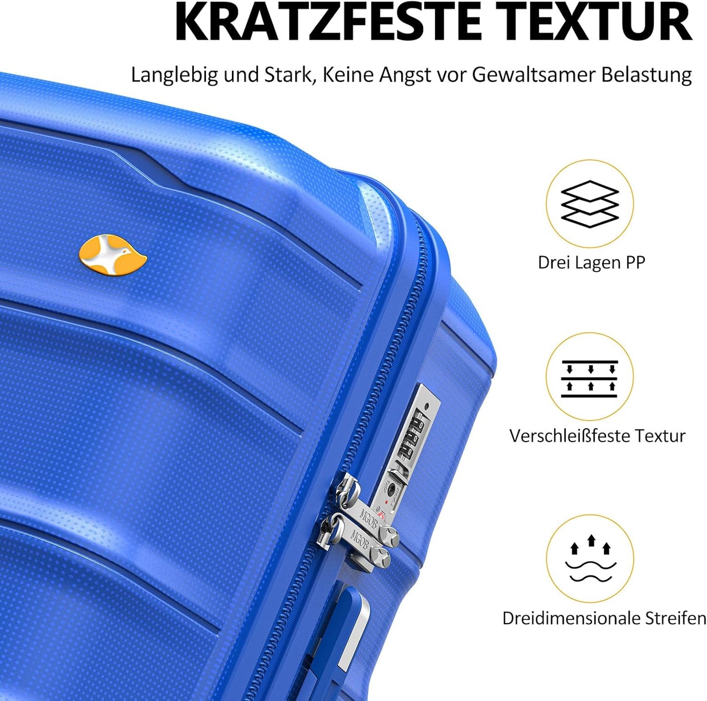 24 Inch Luggage with Spinner Wheels, Hard Shell Suitcase, Lightweight PP Luggages with TSA Lock, Checked-Medium Suitcases 24-Inch, Blue