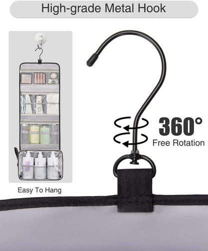 Relavel Travel Toiletry Bag for Men, Hanging Toiletry Bag for Women Makeup Cosmetic Storage Organizer Large Capacity Travel Kit Shaving Bag for Full Sized Container Black