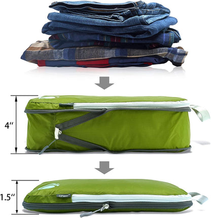 Cipway Compression Packing Cubes Set, Ultralight Expandable Travel Packing Organizers for Carry on Luggage (Green 3pcs)