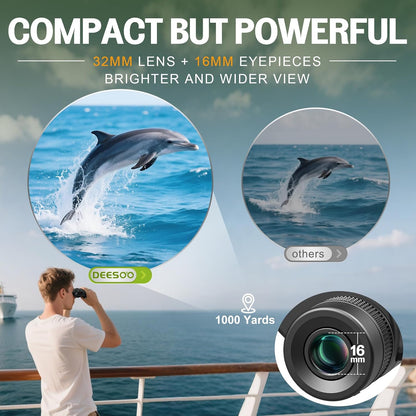 25x32 Binoculars for Adults Kids Compact - DEESOO High Powered Bird Watching Binoculars Lightweight with Small Size for Hunting Traveling Sports Hiking (Black)